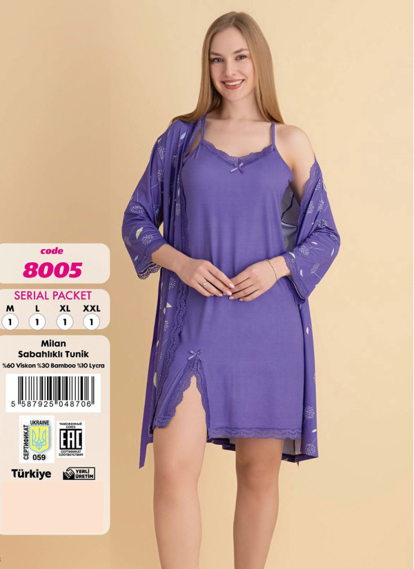 Violet 8005 Viscose 2-Piece Robe & Nightdress Set (M+L+XL+2XL) — Istanbul wholesale supplier