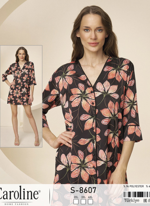 Caroline S-8607 Women's Robe (2XL+3XL+4XL) — Turkish factory wholesale