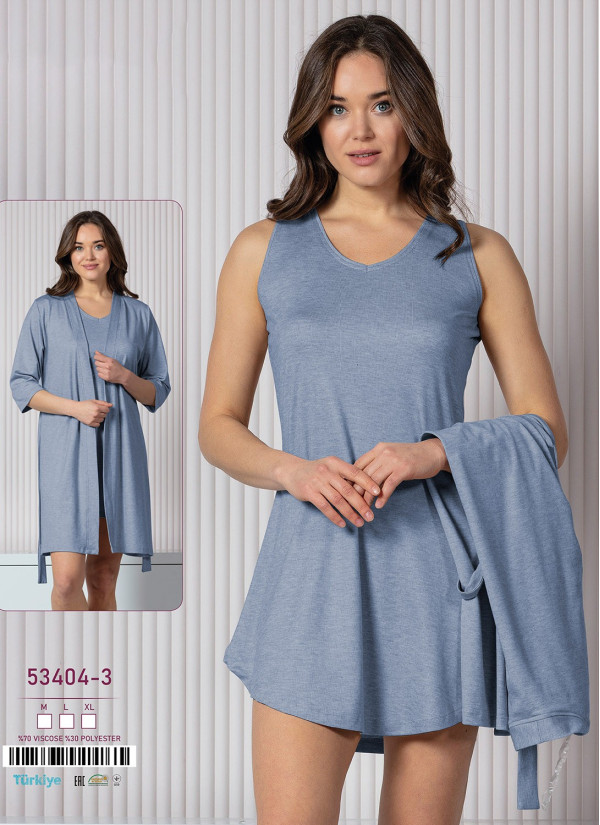 Caroline 53404-3 2-Piece Robe & Nightdress Set (M+L+XL) — Turkey wholesale collection