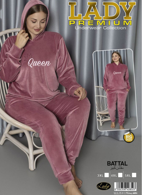 Lady 28525 Velour Pants Homewear Set (3XL+4XL+5XL) — Turkish textile wholesale