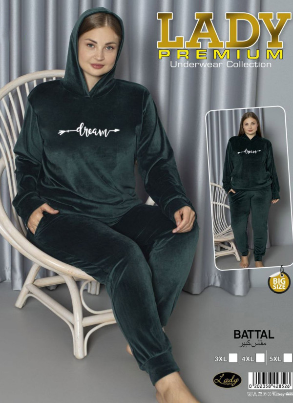 Lady 28526 Velour Pants Homewear Set (3XL+4XL+5XL) — direct Turkish factory supply