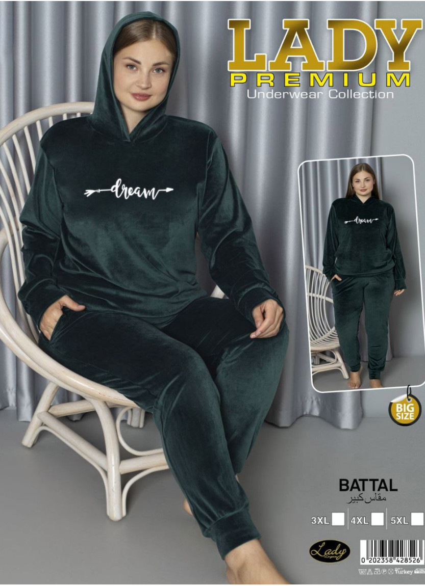 Велюровый Костюм Женский с Капюшоном (3XL+4XL+5XL) Lady PREMIUM Lady 28526 — оптом для магазинов и бутиков