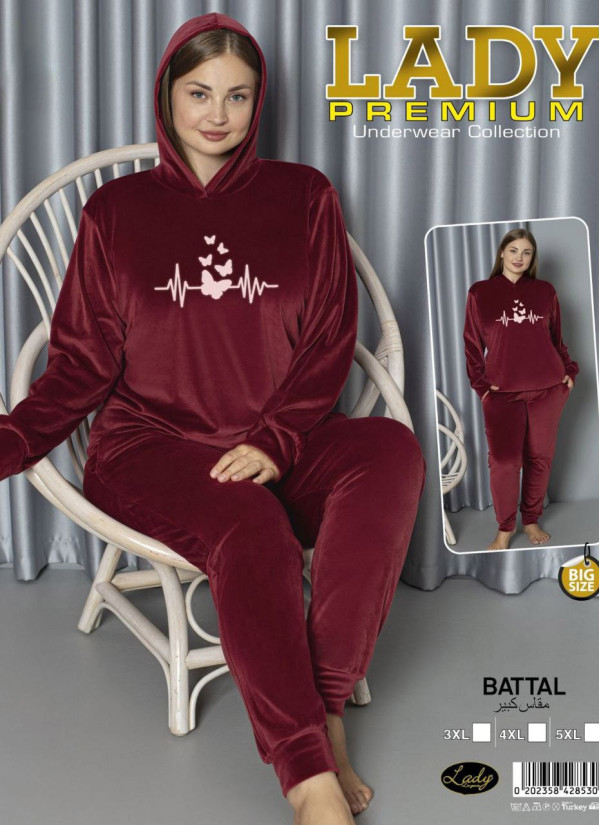 Lady 28530 Velour Pants Homewear Set (3XL+4XL+5XL) — Turkish textile wholesale