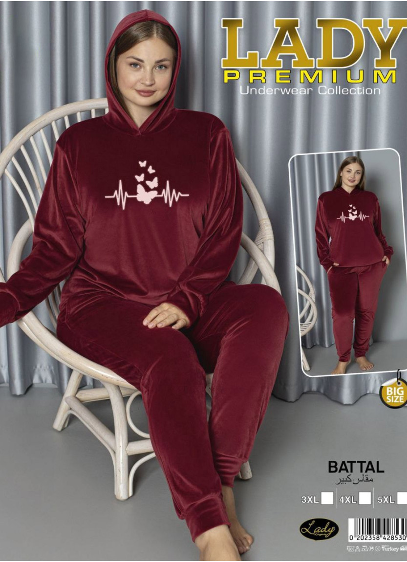 Велюровый Костюм Женский с Капюшоном (3XL+4XL+5XL) Lady PREMIUM Lady 28530 — турецкий текстиль оптом
