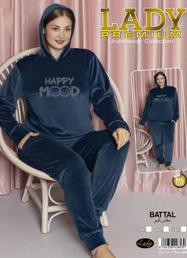 Lady 28531 Velour Pants Homewear Set (3XL+4XL+5XL) — direct Turkish factory supply