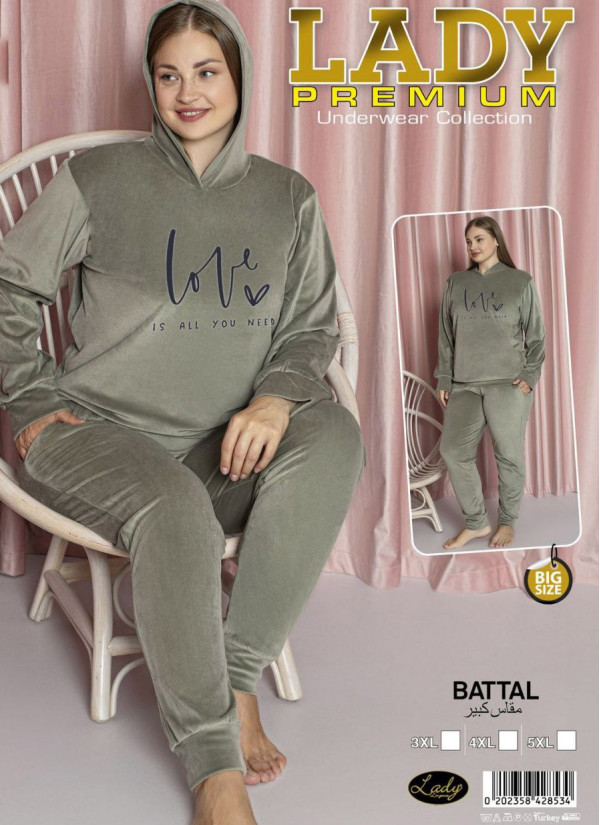 Lady 28534 Velour Pants Homewear Set (3XL+4XL+5XL) — Turkish textile wholesale