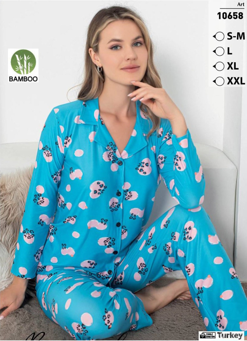 Пижама Женская на Пуговицах из MİLAN Bamboo ((S/M+L+XL+XXL) LE' MARIES LEMARIES MİLAN 10658 — купить оптом из Турции