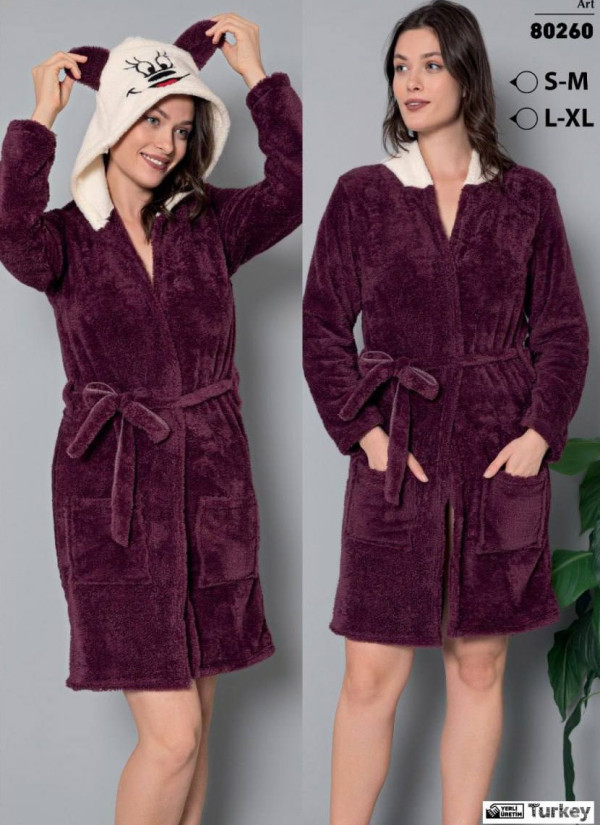 POLAT 80260 Welsoft Women's Robe (S/M+S/M+L/XL+L/XL) — factory-direct from Turkey