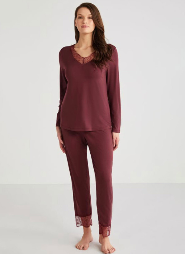 Комплект с Брюками из Вискозы Penye Mood 9533-AW BORDO PM 9533-AW BORDO STK — оптовая поставка из Турции