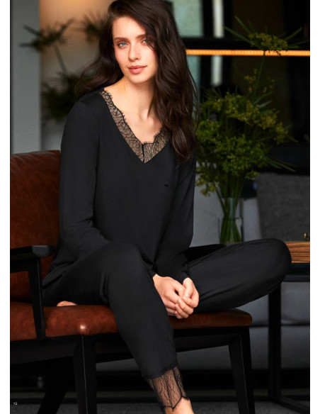 PM 9533-AW SIYAH STK Viscose Pants Homewear Set — Turkish factory wholesale