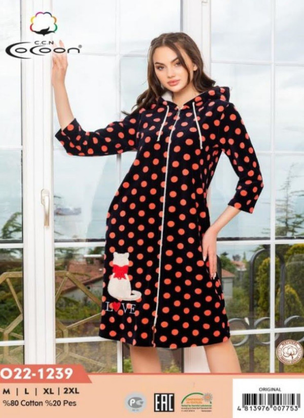 CCNO22-1239_ORI Velour Women's Robe (M+L+XL+2XL) — direct Turkish factory supply