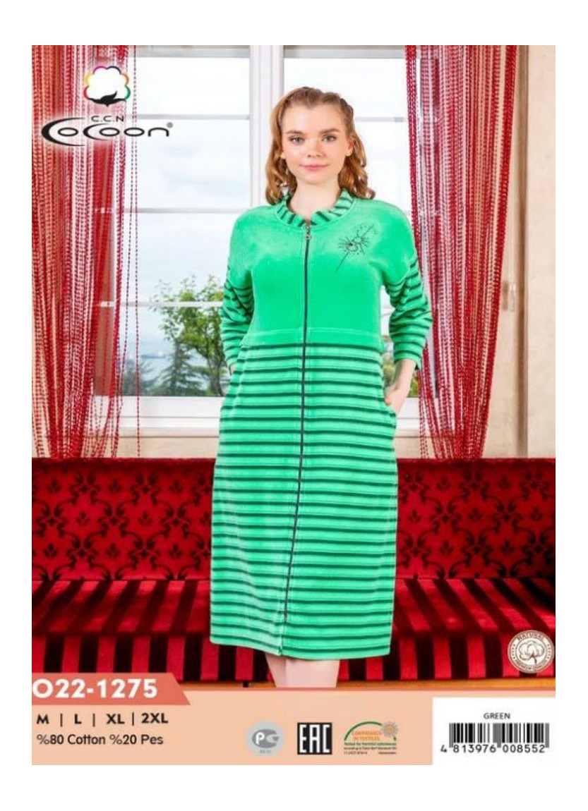 Халат Велюровый Женский на Молнии (M+L+XL+2XL) COCOON CCNO22-1275_GRN — купить оптом из Турции