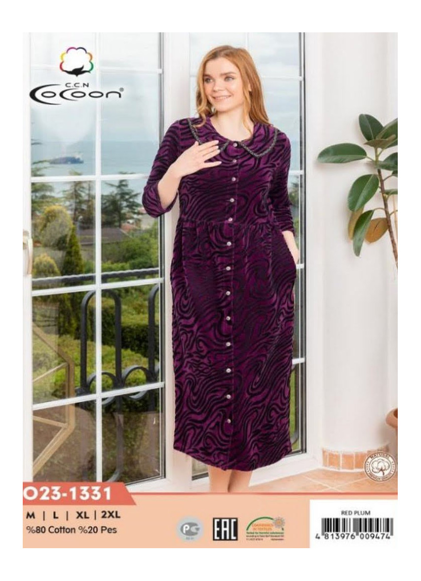 Халат Велюровый Женский на Пуговицах (M+L+XL+2XL) COCOON CCNO23-1331_RPL — прямые поставки из Турции