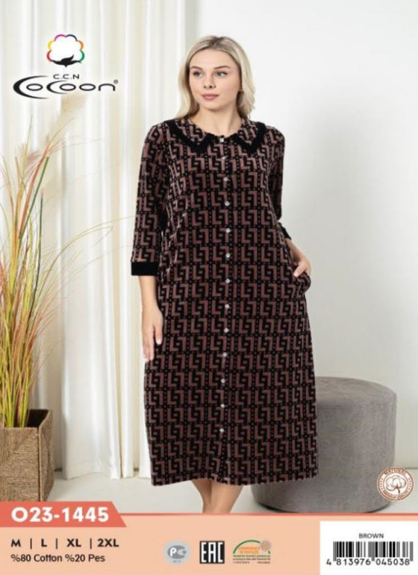 CCNO23-1445_BRW Velour Women's Robe (M+L+XL+2XL) — Turkish factory wholesale