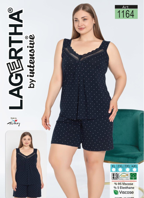 Женский Комплект с Шортами Viscose (XL+XXL+3XL+4XL) LAGERTHA 1164 — оптовая поставка из Турции