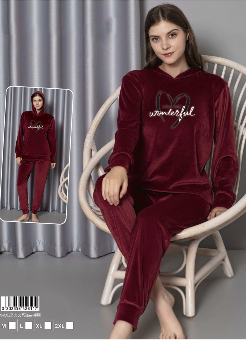 Велюровый Костюм Женский с Капюшоном (M+L+XL+2XL) Lady Lady 28117 — купить оптом со Стамбула