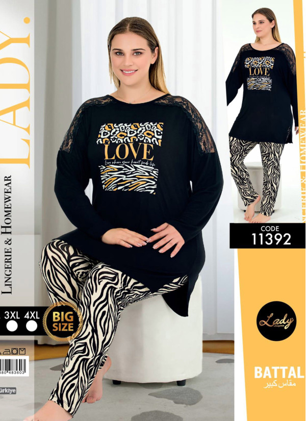 Lady 11392 Btl Uz Pants Homewear Set (2XL+3XL+4XL) — Turkish factory wholesale