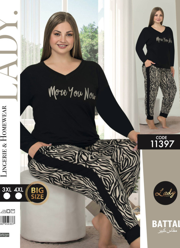 Lady 11397 Btl Uz Pants Homewear Set (2XL+3XL+4XL) — Turkish factory wholesale