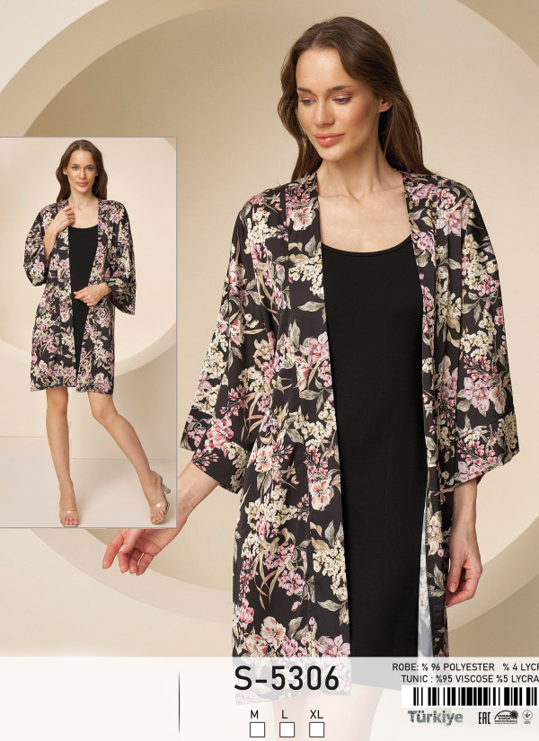 Caroline S-5306 2-Piece Robe & Nightdress Set (M+L+XL) — Turkey wholesale collection