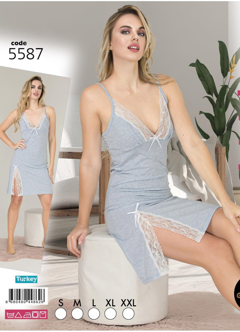 Ночная Сорочка-Туника из Хлопка с Эластаном (S+M+L+XL+XXL) Lady 5587 — прямые поставки из Турции