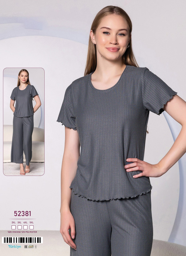 Caroline 52381 Оптом Турция Фабрика Пижама Женская Комплект с Брюками 2-ка (2XL+3XL+4XL+5XL) Caroline Купить Оптом с Турции