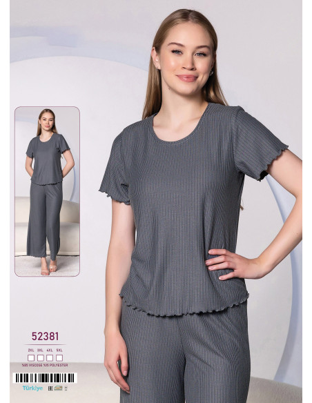 Caroline 52381 Оптом Турция Фабрика Пижама Женская Комплект с Брюками 2-ка (2XL+3XL+4XL+5XL) Caroline Купить Оптом с Турции