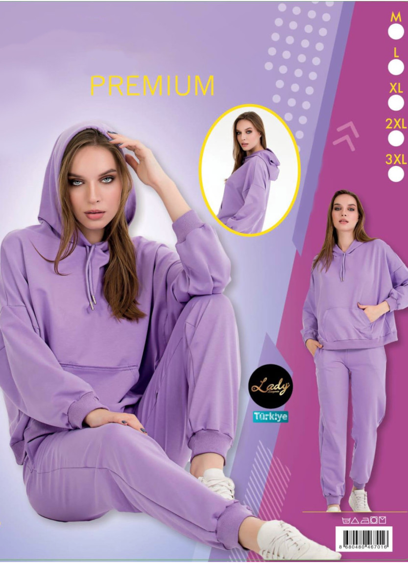 Спортивный Женский Костюм с Капюшоном (Двунитка) (M+L+XL+2XL+3XL) Lady Lady 22050 — фабричная коллекция оптом
