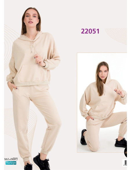 Спортивный Женский Костюм с Капюшоном (Двунитка) (M+L+XL+2XL+3XL) Lady Lady 22051 — купить оптом из Турции