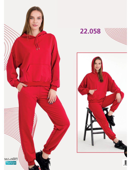 Спортивный Женский Костюм с Капюшоном (Двунитка) (M+L+XL+2XL+3XL) Lady Lady 22058 — фабричная коллекция оптом