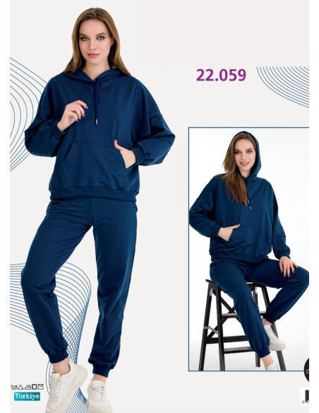 Спортивный Женский Костюм с Капюшоном (Двунитка) (M+L+XL+2XL+3XL) Lady Lady 22059 — купить оптом из Турции