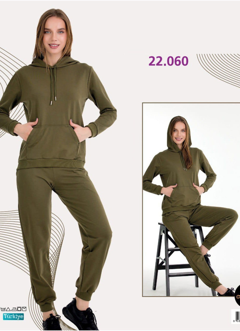 Спортивный Женский Костюм с Капюшоном (Двунитка) (M+L+XL+2XL+3XL) Lady Lady 22060 — купить оптом со Стамбула