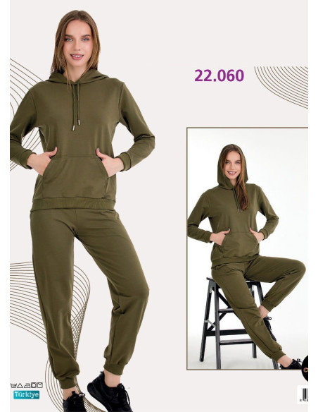 Спортивный Женский Костюм с Капюшоном (Двунитка) (M+L+XL+2XL+3XL) Lady Lady 22060 — купить оптом со Стамбула