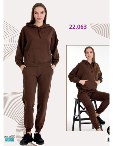 Спортивный Женский Костюм с Капюшоном (Двунитка) (M+L+XL+2XL+3XL) Lady Lady 22063 — турецкий текстиль оптом