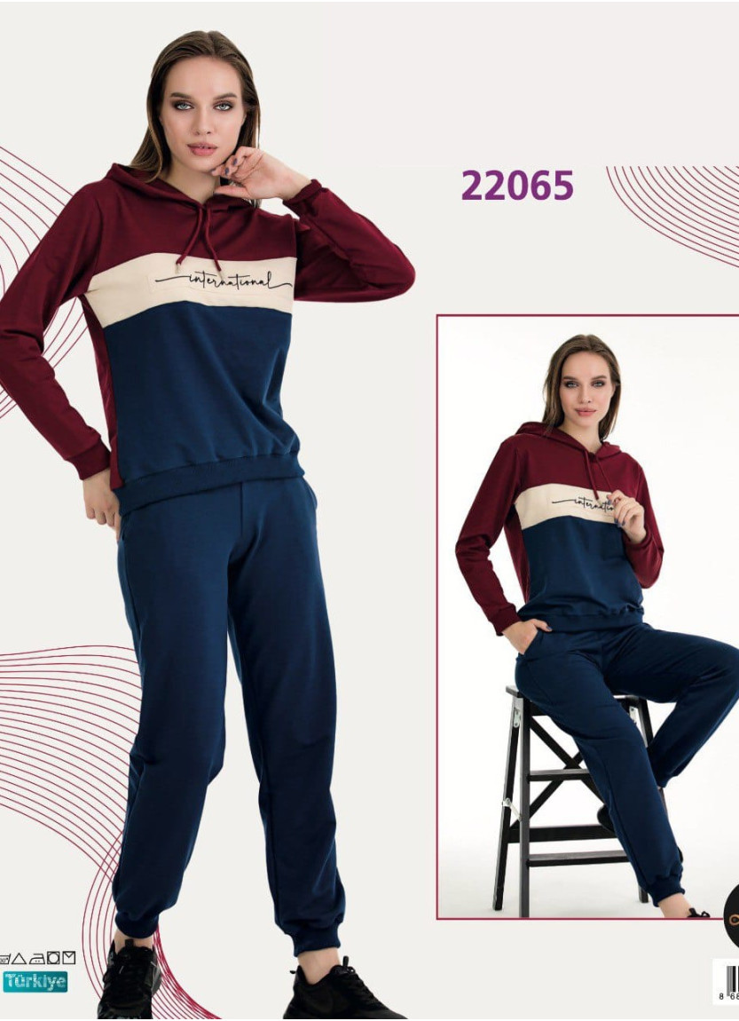 Спортивный Женский Костюм с Капюшоном (Двунитка) (M+L+XL+2XL+3XL) Lady Lady 22065 — оптовая поставка из Турции