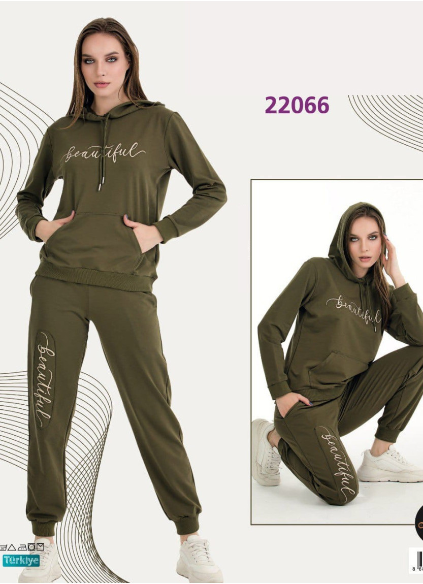 Спортивный Женский Костюм с Капюшоном (Двунитка) (M+L+XL+2XL+3XL) Lady Lady 22066 — фабричная коллекция оптом