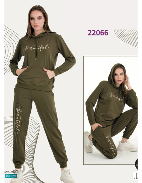 Спортивный Женский Костюм с Капюшоном (Двунитка) (M+L+XL+2XL+3XL) Lady Lady 22066 — фабричная коллекция оптом