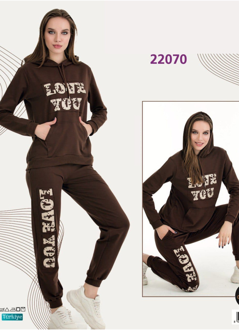 Спортивный Женский Костюм с Капюшоном (Двунитка) (M+L+XL+2XL+3XL) Lady Lady 22070 — оптом от турецкой фабрики