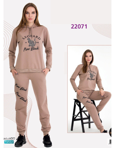 Спортивный Женский Костюм с Капюшоном (Двунитка) (M+L+XL+2XL+3XL) Lady Lady 22071 — турецкий текстиль оптом