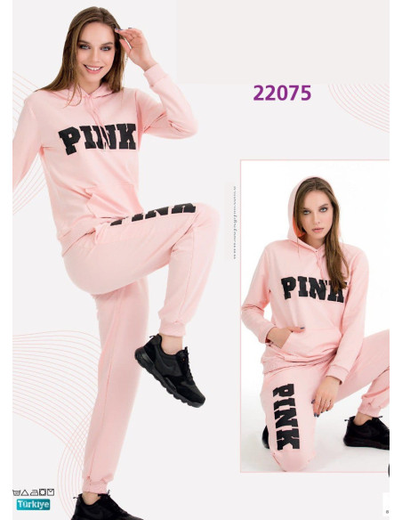 Спортивный Женский Костюм с Капюшоном (Двунитка) (M+L+XL+2XL+3XL) Lady Lady 22075 — купить оптом из Турции