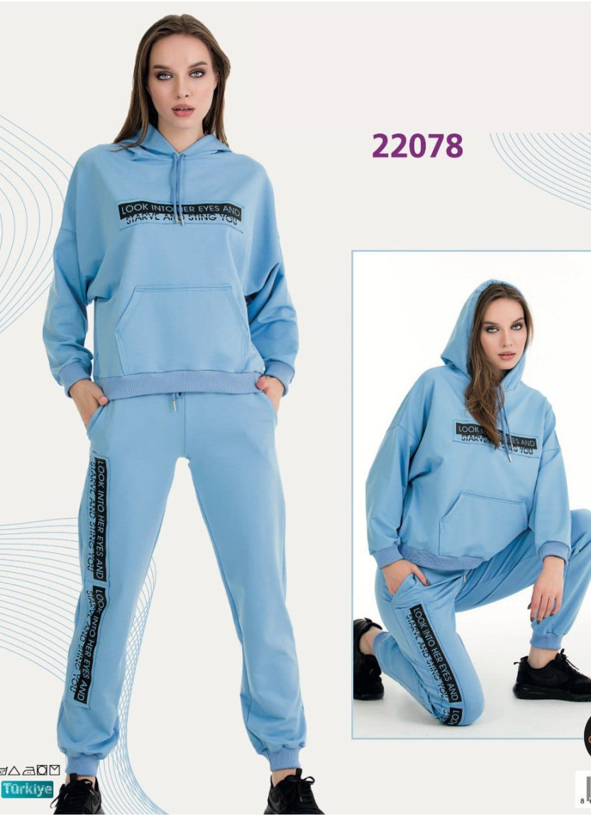 Спортивный Женский Костюм с Капюшоном (Двунитка) (M+L+XL+2XL+3XL) Lady Lady 22078 — оптом от турецкой фабрики