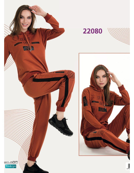 Спортивный Женский Костюм с Капюшоном (Двунитка) (M+L+XL+2XL+3XL) Lady Lady 22080 — прямые поставки из Турции
