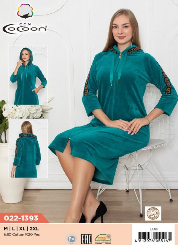 CCNO22-1393_LAP Velour Women's Robe (M+L+XL+2XL) — Turkish factory wholesale