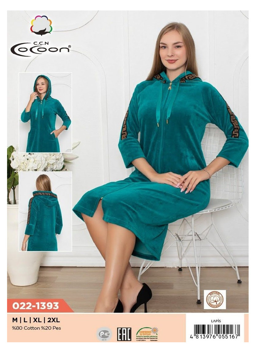 CCNO22-1393_LAP Velour Women's Robe (M+L+XL+2XL) — Turkish factory wholesale