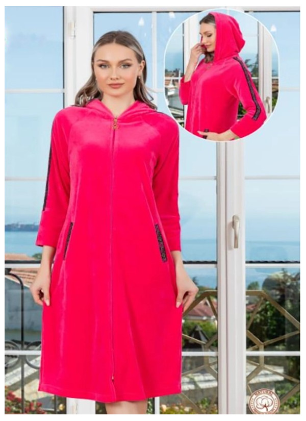 CCNV12-1477_PEM Velour Women's Robe (S+M+L+XL) — Turkish factory wholesale