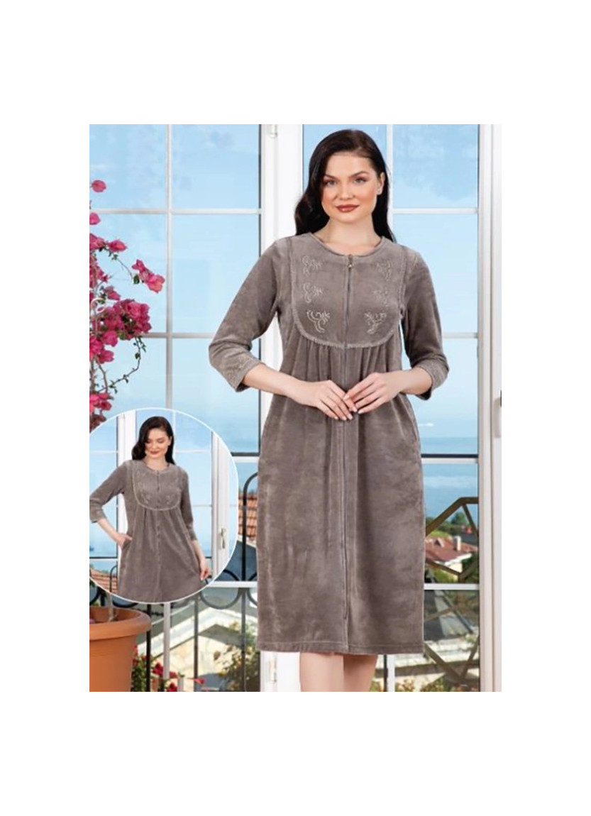 CCNV12-1517_GRY Velour Women's Robe (S+M+L+XL) — Turkish factory wholesale