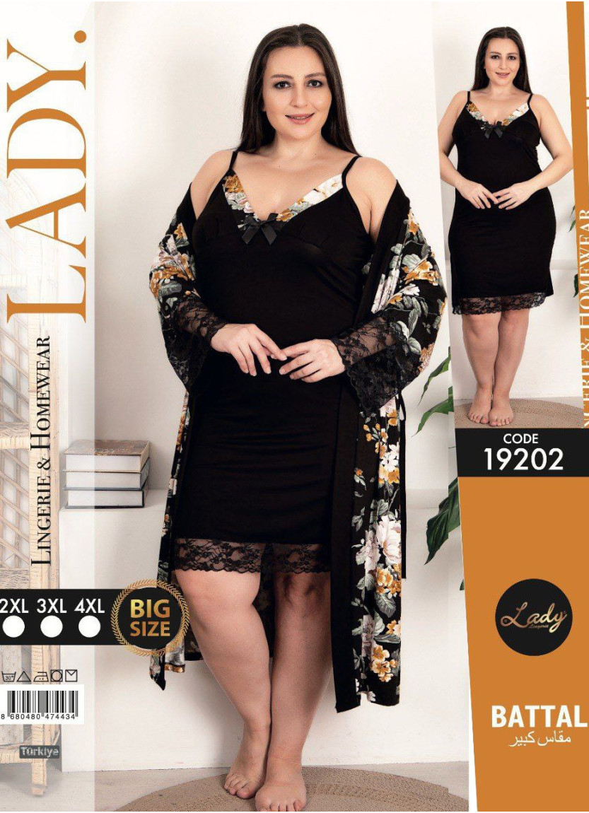 Lady BTL 19202 2-Piece Robe & Nightdress Set (2XL+3XL+4XL) — Turkey wholesale collection