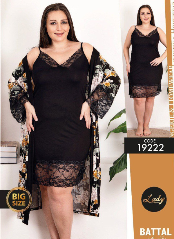 Lady BTL 19222 2-Piece Robe & Nightdress Set (2XL+3XL+4XL) — Turkish textile wholesale