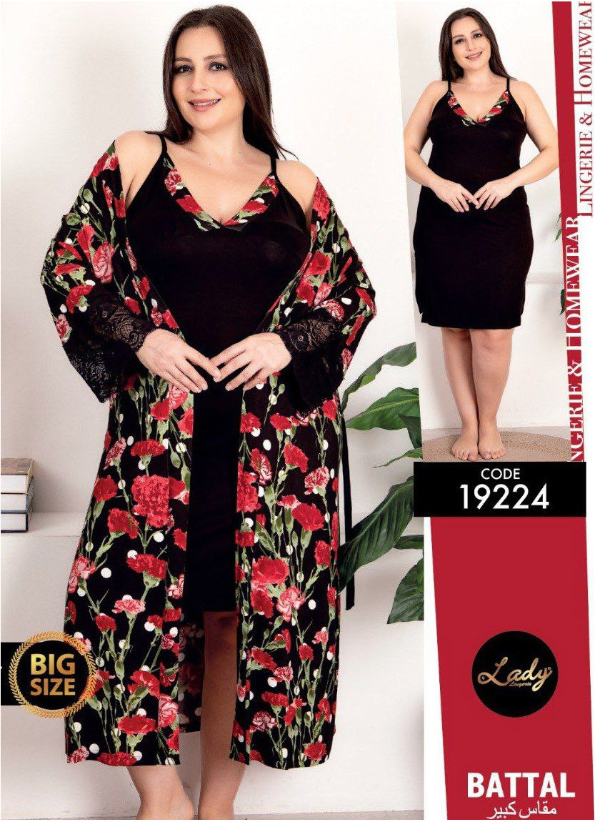 Lady BTL 19224 2-Piece Robe & Nightdress Set (2XL+3XL+4XL) — wholesale from Turkey