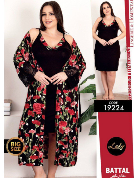 Lady BTL 19224 2-Piece Robe & Nightdress Set (2XL+3XL+4XL) — wholesale from Turkey