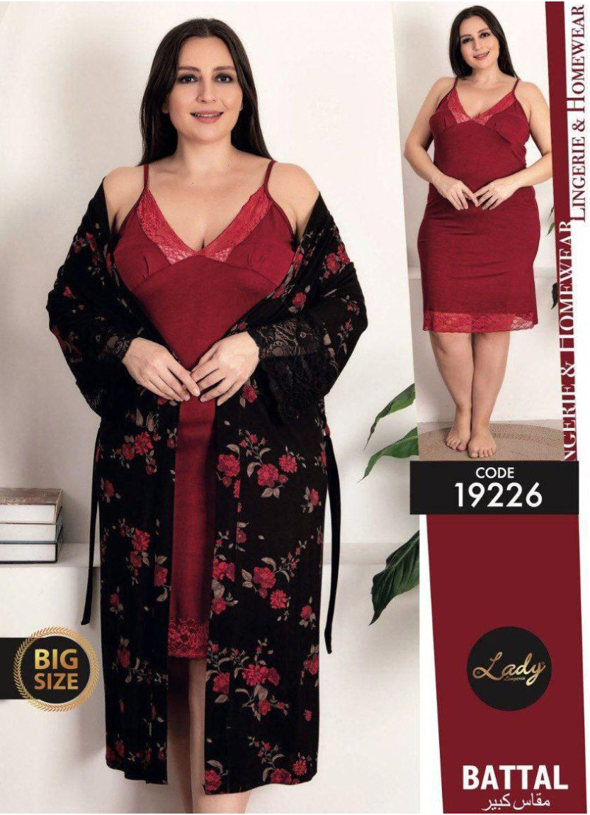 Lady BTL 19226 2-Piece Robe & Nightdress Set (2XL+3XL+4XL) — wholesale from Turkey